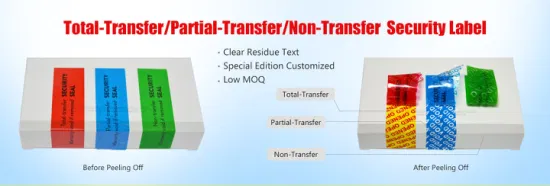 Etichetta di sicurezza senza trasferimento Etichetta di sicurezza senza residui Etichetta nulla Adesivi vuoti